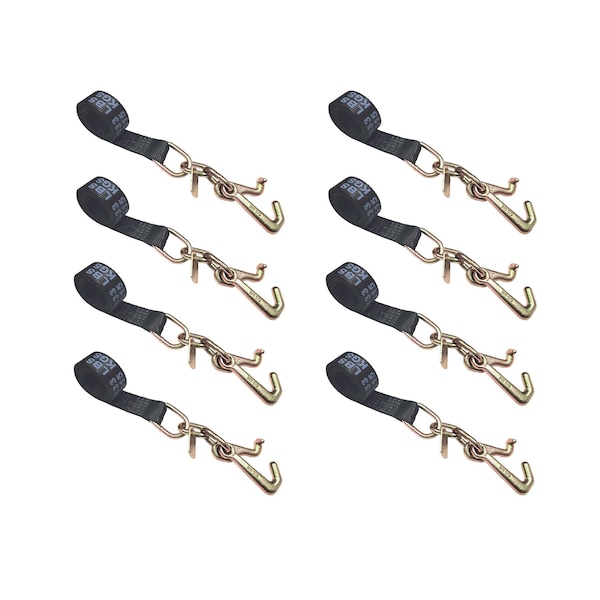 Tie 4 Safe 2" x 10' Tie Down Strap w/ TJ Cluster Hook for Wrecker Tow Truck Auto Hauling Black, 8PK TWS65-5210-TJ-BLK-8 - main